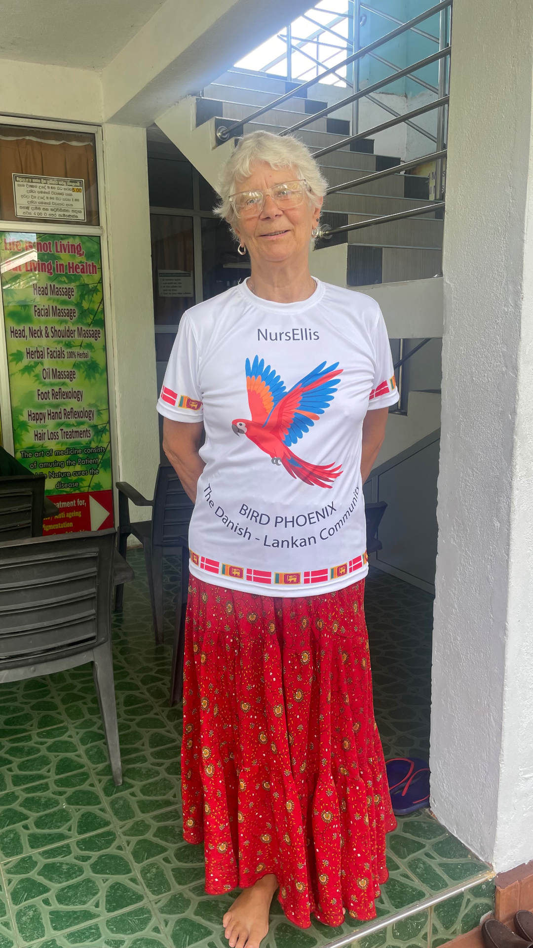 Ellis Elisabeth Severine Damgaard, known as Nurs Ellis, wearing a Bird Phoenix t-shirt in Talalla