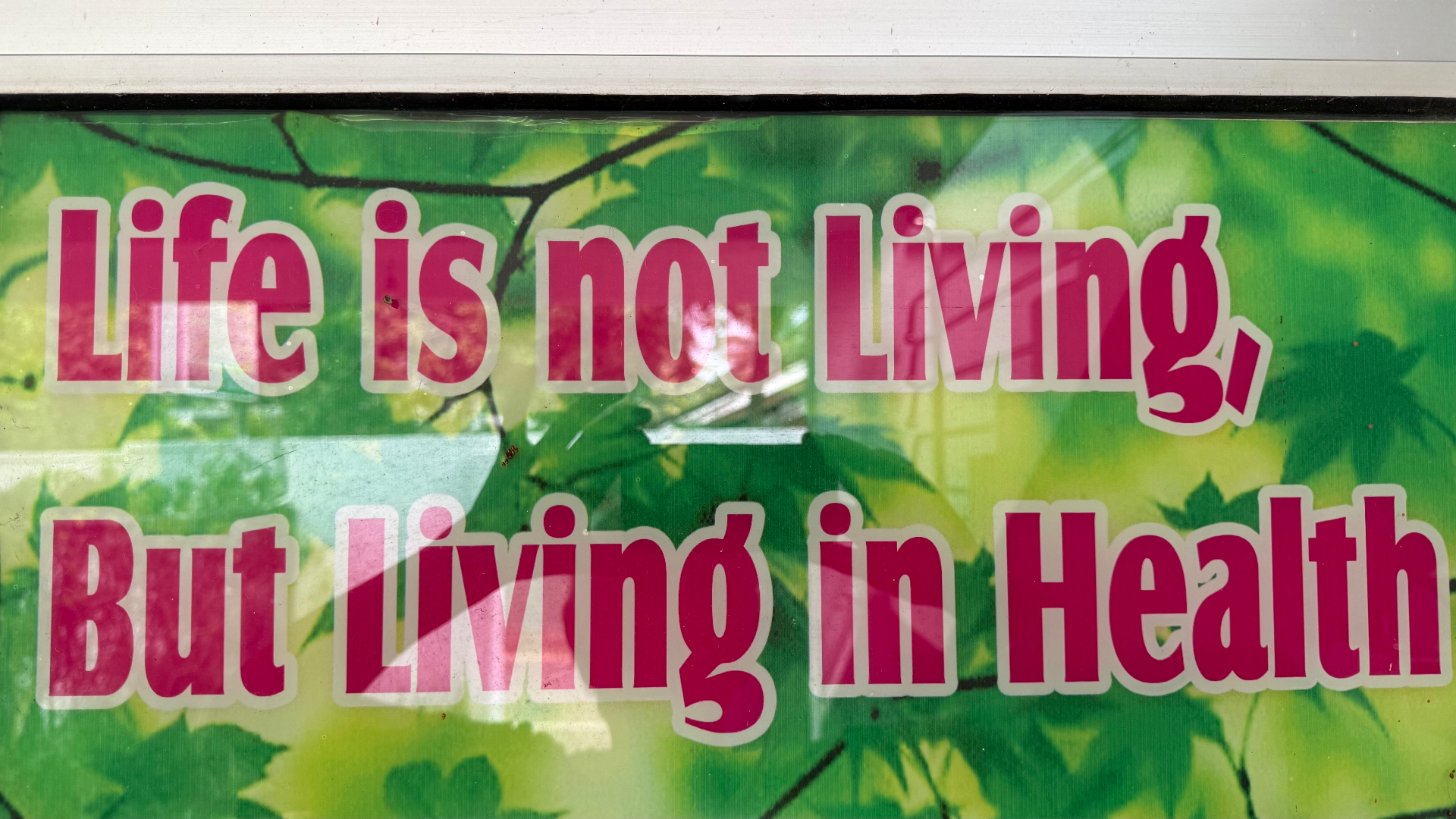 Sign at the Sinhala doctor's clinic reading: Life is not Living, But Living in Health